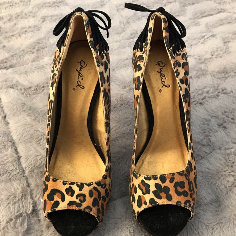 Quips leopard print peep toe heels
